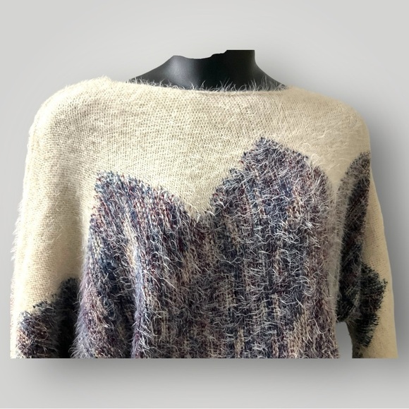 YAIRA Cream Knit Sweater SZ XL Fuzzy Round Neck Preppy Comfy Casual Women Winter - Picture 2 of 7